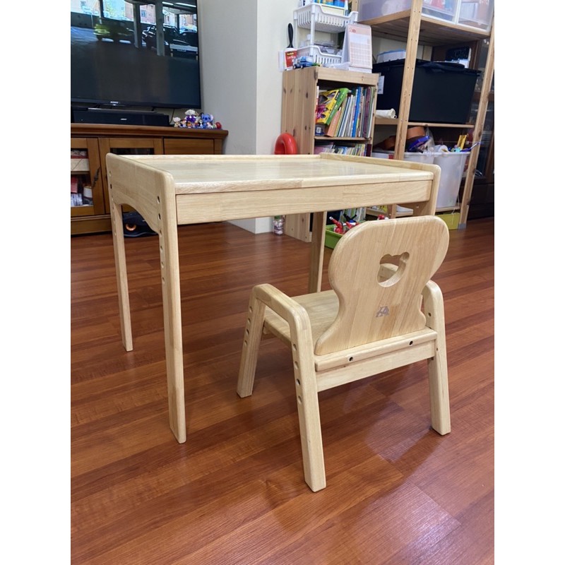 「二手9成新」HA環安實木環保兒童成長書桌椅組-加大款