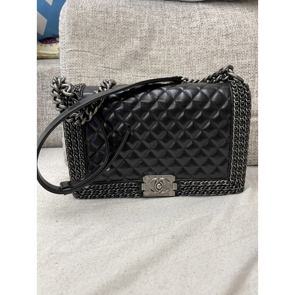 Chanel boy28 復古銀釦羊皮9.5成新