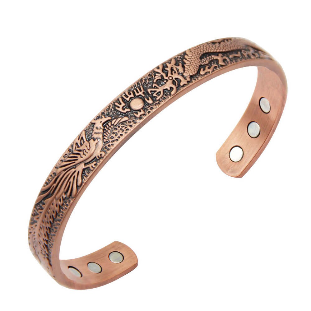 紅銅+磁石手鐲 亞馬遜熱賣 復古龍鳳手鐲磁性能量 紅銅手環