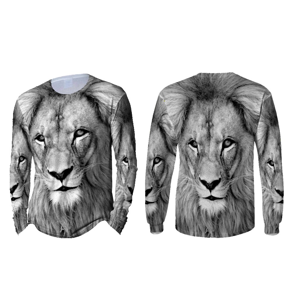 LION 白色獅子長袖獅子襯衫白色獅子襯衫 Fullprint 獅子形象襯衫