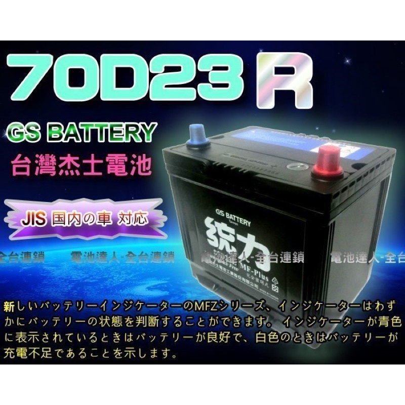 (電池達人）杰士 GS 統力電池 70D23R 電瓶適用55D23R LUXGEN U5 U6 海力士 OUTBACK