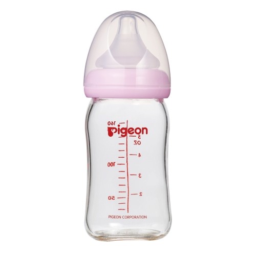 Pigeon 貝親寬口母乳實感玻璃奶瓶160ml/粉 P17316