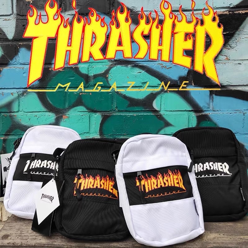 Thrasher Flame Shoulder Bag 日版 腰包 拼接 印花火焰 透明 黃火焰 潮流 街頭 滑板