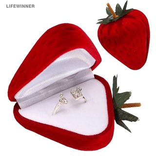 紅色天鵝絨草莓形戒指首飾盒/戒指項鍊包裝結婚收納盒/耳環展示架盒首飾架盒