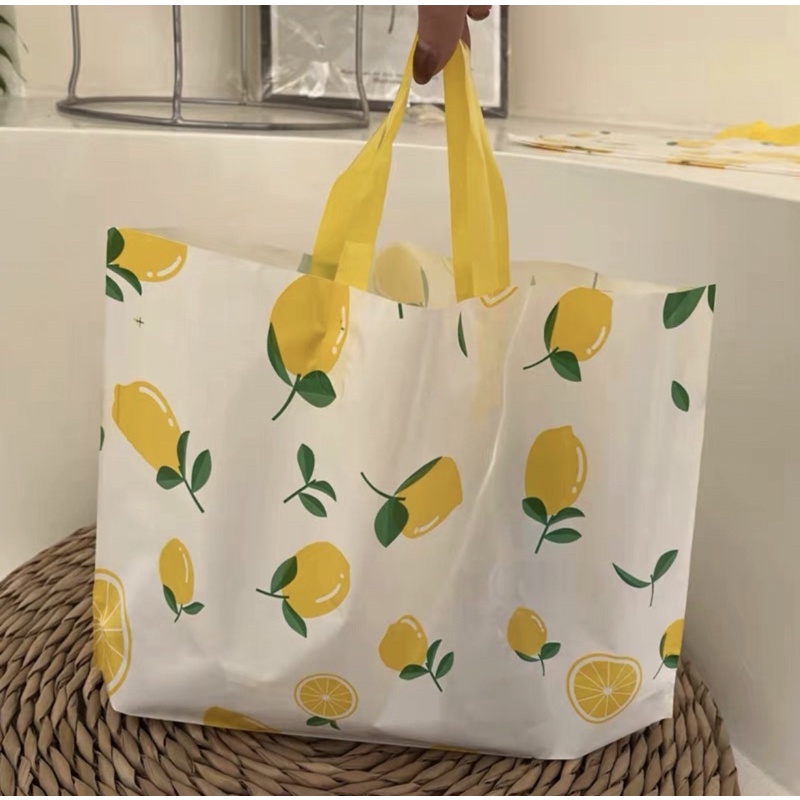 🧡現貨🧡35*25*10白色 檸檬 🍋 PE塑膠袋 手提袋 購物袋 包裝材料 童裝袋 女裝袋 包材 服飾店 塑膠袋
