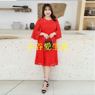 【禮服洋裝】 大尺碼 宴會洋裝 大碼顯瘦遮肚連衣裙女夏加肥加大敬酒服平時可穿胖mm訂婚 晚禮服 中長版洋裝【小谷】