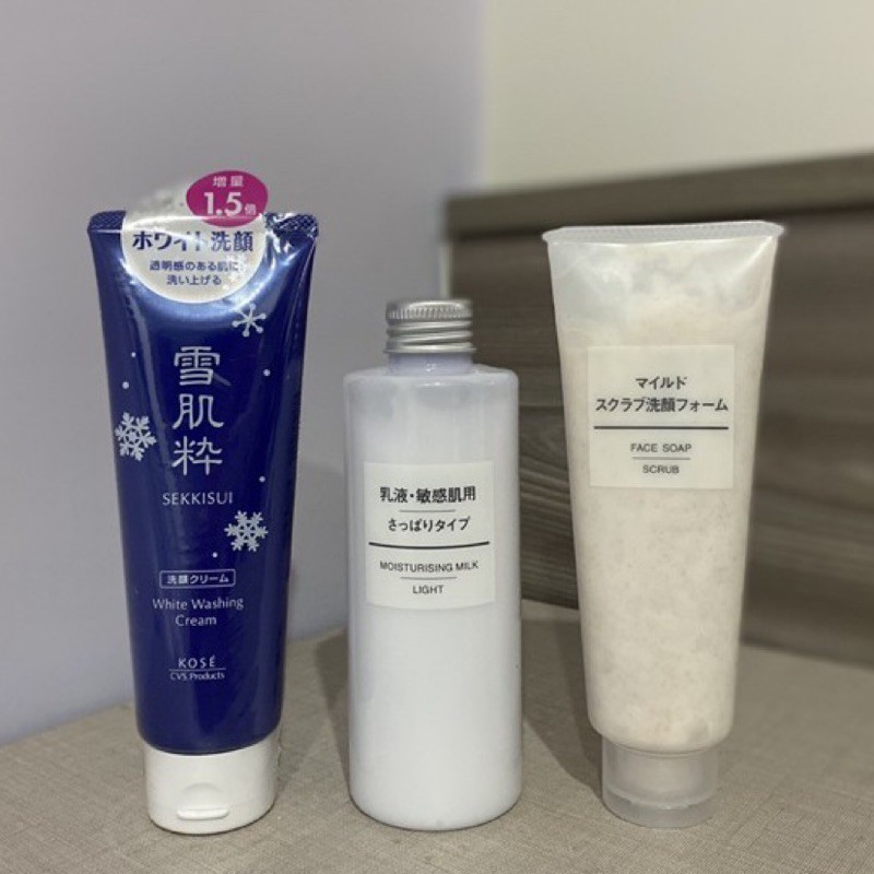 全新現貨 Muji無印良品1 去角質洗面乳2 敏感肌乳液清爽型3 Kose高絲雪肌粹洗面乳 蝦皮購物