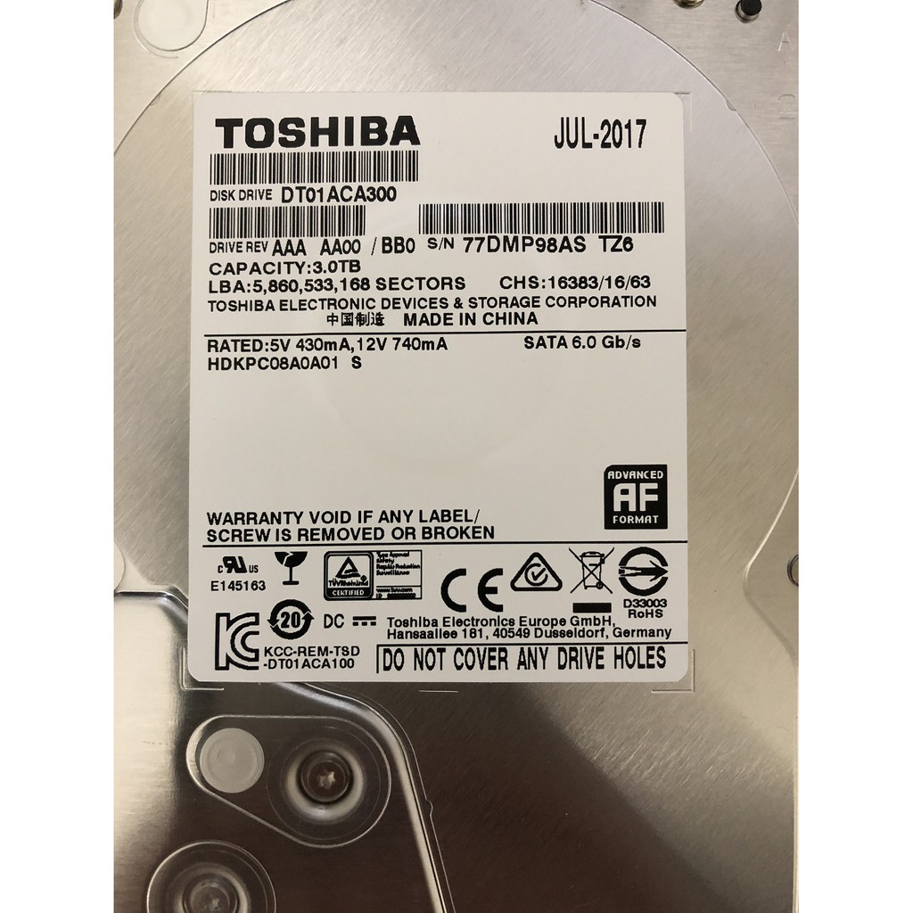 peterhjjkimo   下標 TOSHIBA 3TB HDD (已過保) 只要 1450 (含運)