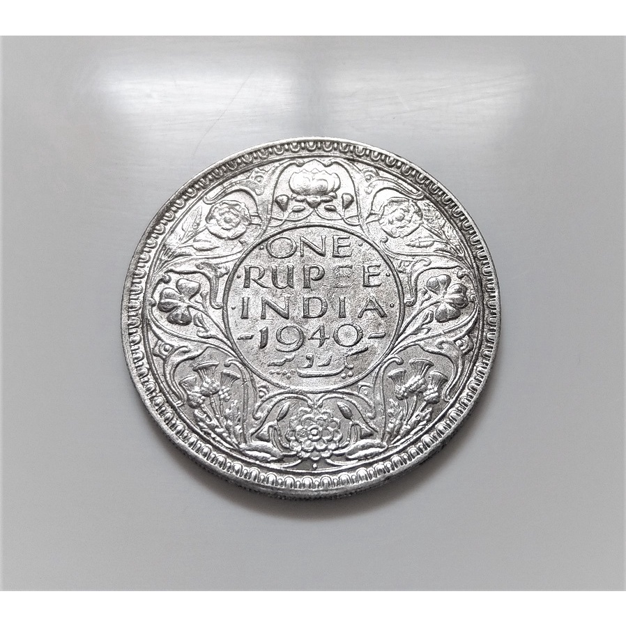 美品 1940 年 英屬 印度 海峽 殖民地 喬治 六世 1 Rupee 盧比 古 銀幣 Silver (.500)