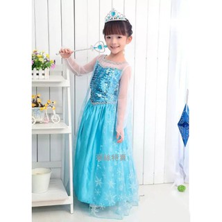 出清冰雪奇緣艾紗公主裙禮服 ELSA 冰雪奇緣皇冠 萬聖節 派對表演 角色扮演 艾莎皇冠 魔法棒髮飾套裝 女童