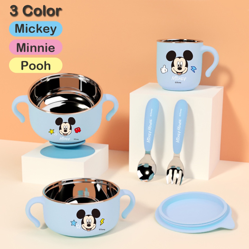 【STAR BABY】迪士尼 兒童餐具六件套組-不鏽鋼密封餐碗 不鏽鋼水杯 不鏽鋼叉匙