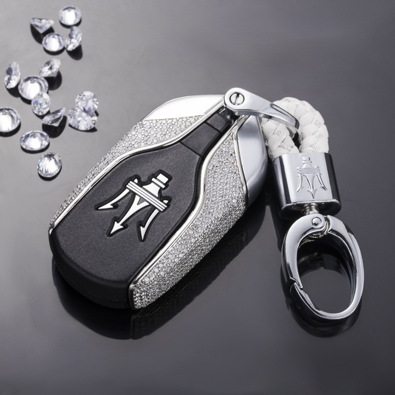 【我旺精品】瑪莎拉蒂鉑金鑽石鑰匙套 適用於瑪莎拉蒂汽車鑰匙殼 萊萬特 總裁 高檔合金鑰匙包
