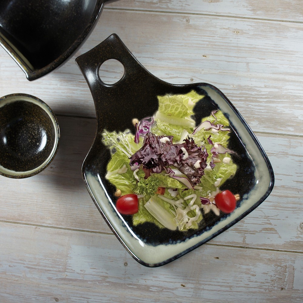 原點居家創意 隨緣有柄造型盤 陶瓷盤 小菜盤 10吋時尚柄碗