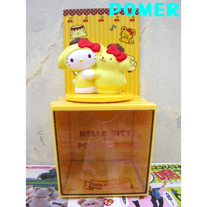 ☆POMER☆日本SANRIO正品40TH 紀念款HELLO KITTY X布丁狗互換裝扮蝴蝶結立體公仔印章X亮粉收納盒