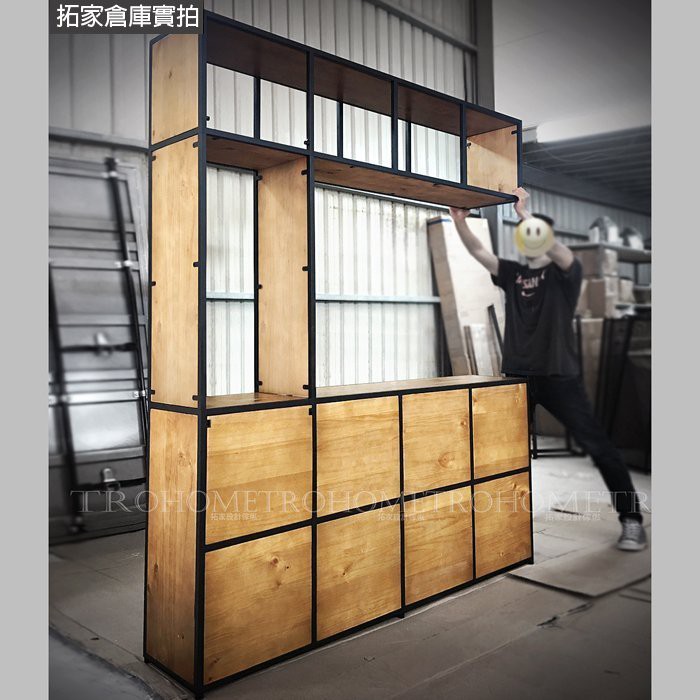 拓家工業風家具 可訂製 多格實木中空壁櫃 美式復古置物櫃書櫃隔間屏風吧檯櫃 Loft陳列櫃書架置物架餐櫃酒櫃電視櫃