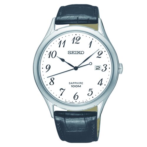 SEIKO 精工 經典大三針數字刻度腕錶-白x黑真皮帶(7N42-0FW0Z)(SGEH75P1)40mm