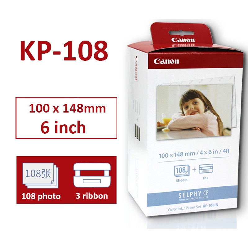 Kp-108 相紙 100*148mm Plus 3 墨盒適用於佳能 Selphy CP1200、CP910、CP130