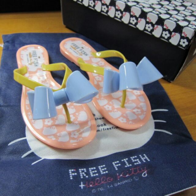 2014日本限定 FREE FISH x Hello Kitty 聯名合作 可愛夾腳膠鞋 36號