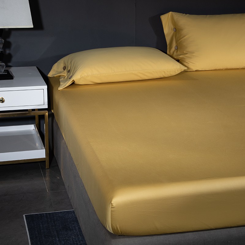 ♥️熱銷♥️高檔60S長絨棉床包純棉 純色 雙人床包 素色 加大雙人床包 枕套枕頭套 床包組 超柔軟絲滑細膩 黃色
