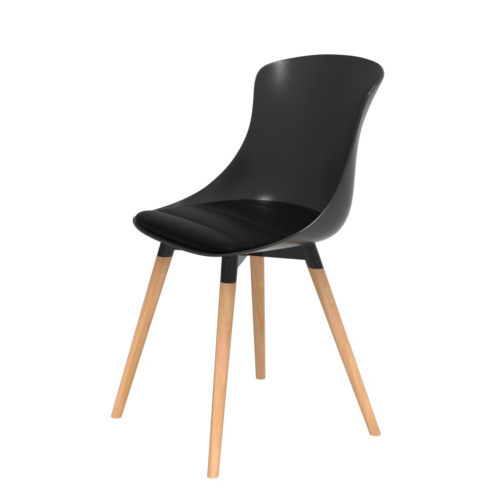 (組合) 特力屋 萊特塑鋼椅 櫸木腳架40mm/黑椅背/黑座墊