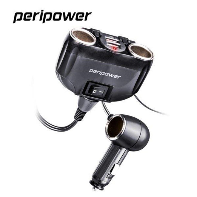 PeriPower QC3.0雙USB快充+三孔點煙器延長線式附開關插座 PS-U14 BSMI R32502