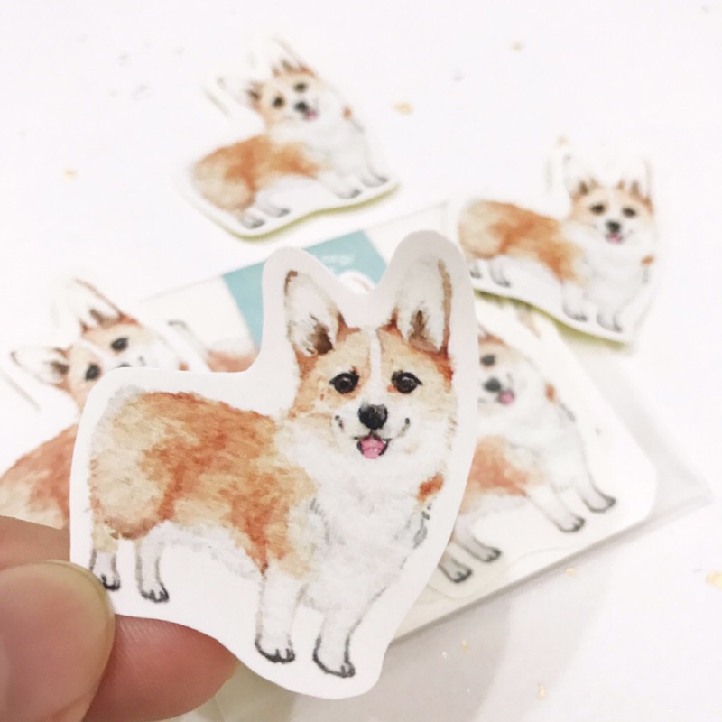貼紙 寵愛系列 柯基犬水彩5入小貼紙組 蝦皮購物