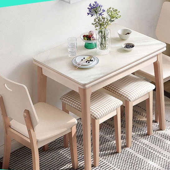 【致遠愛家小屋】林氏木業玻璃可伸縮折疊餐桌現代簡約小戶型實木腳桌椅組合LS159