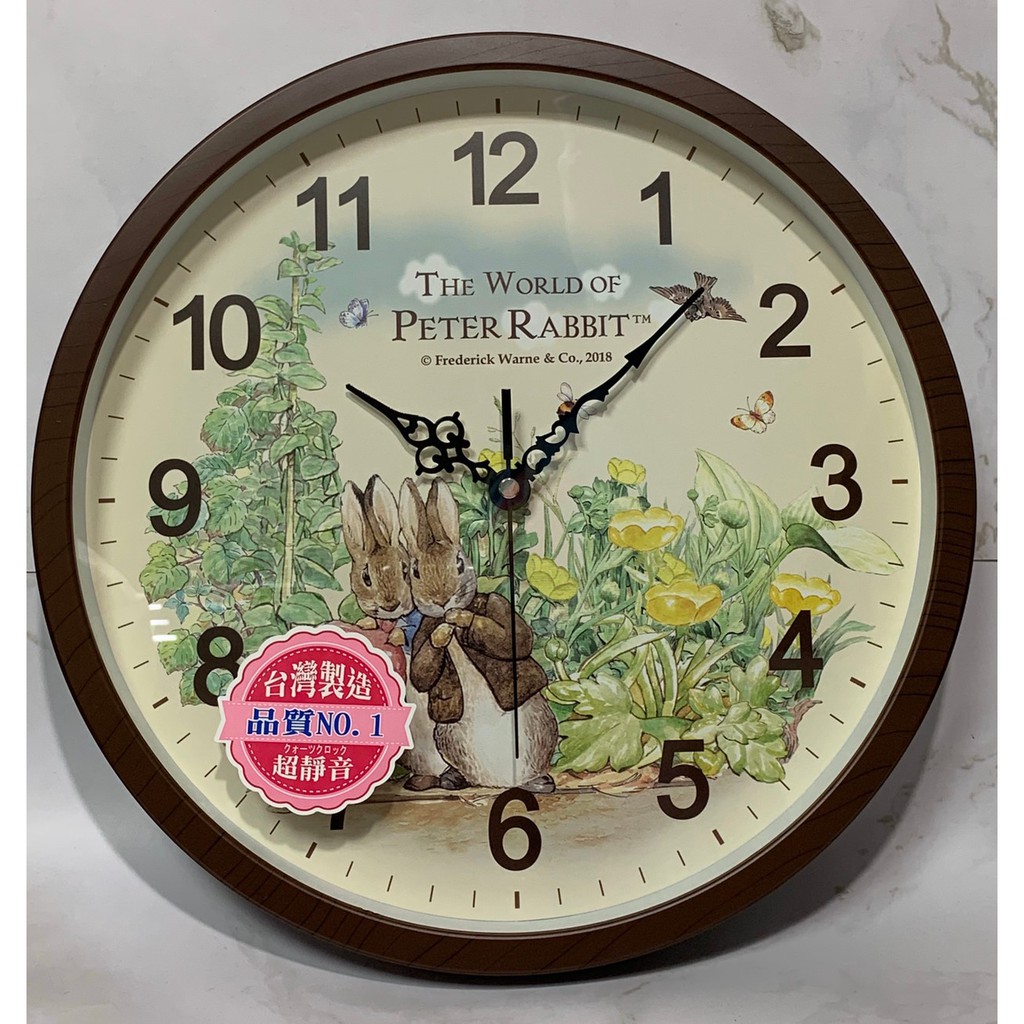 【霏霓莫屬】台灣製 Peter Rabbit 比得兔與班傑明靜音大壁鐘 時鐘 彼得兔時鐘 靜音 壁鐘 彼得兔鐘