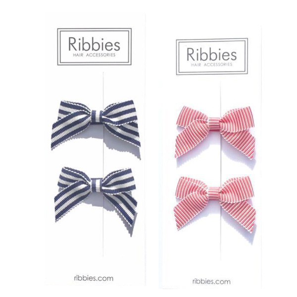 英國 Ribbies 經典條紋蝴蝶結2入組|髮飾|髮夾(2款可選)【麗兒采家】