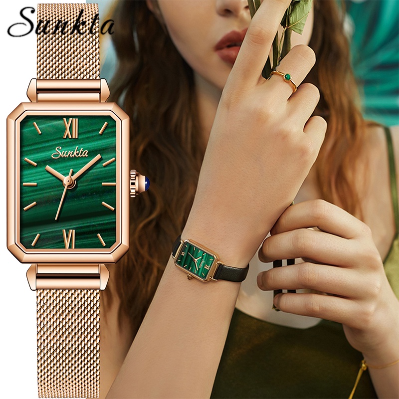 Sunkta 豪華女士石英手錶頂級品牌時尚長方形手錶防水石英女士手錶女錶
