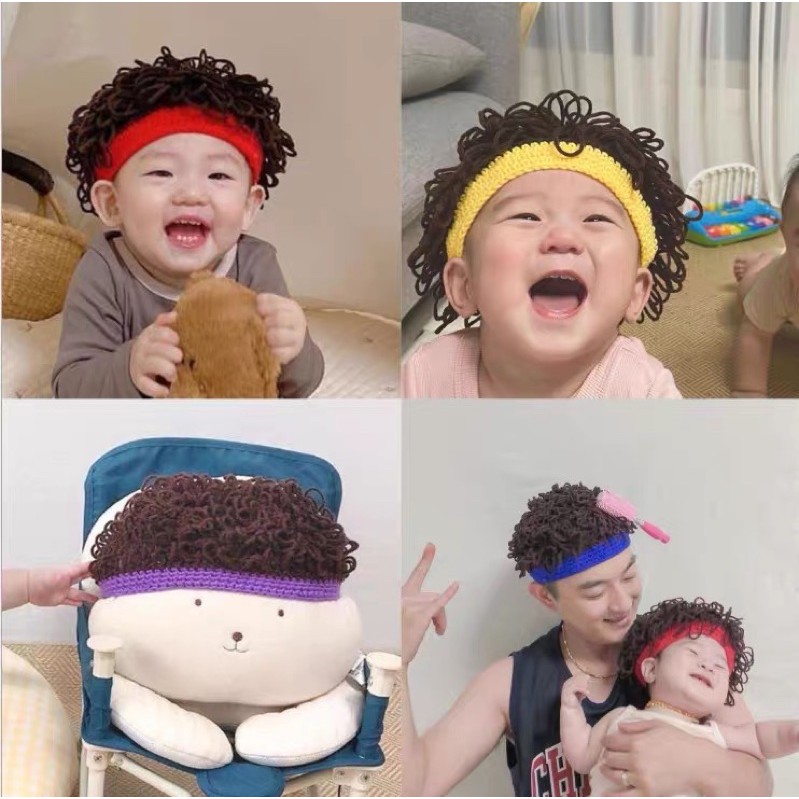 現貨▪️網紅款嬰兒爆炸頭假髮🇰🇷 捲捲髮 可愛造型毛線帽 生日週歲拍照配件