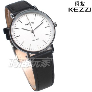KEZZI珂紫 KE1687銀黑小 簡約時刻 浪漫唯美 流行腕錶 皮革錶帶 女錶 黑色【時間玩家】