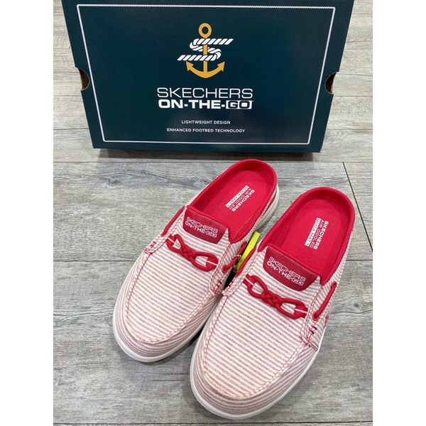 SKECHERS-136497RDW 現貨 預訂 免綁帶 直接套 休閒鞋 健走鞋 瑜珈墊 娃娃鞋 前包後空 帆布 涼拖鞋