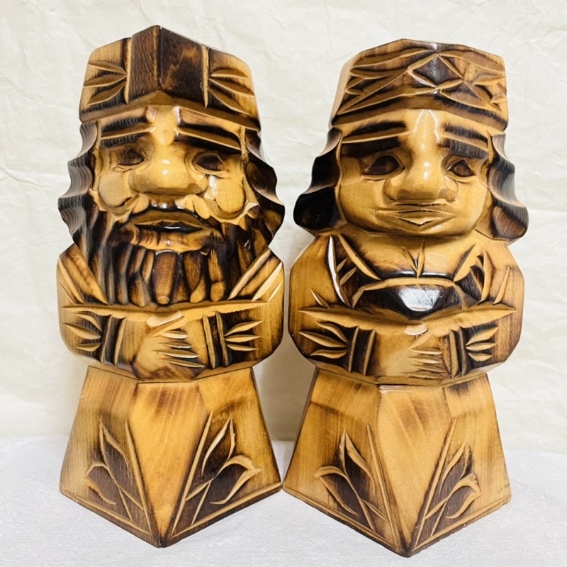 日本北海道木製阿伊努族 Ainu 夫妻木雕 原木 實木 原住民文化 人型木雕 民俗藝品 裝飾品 藝術品 擺飾/一對售