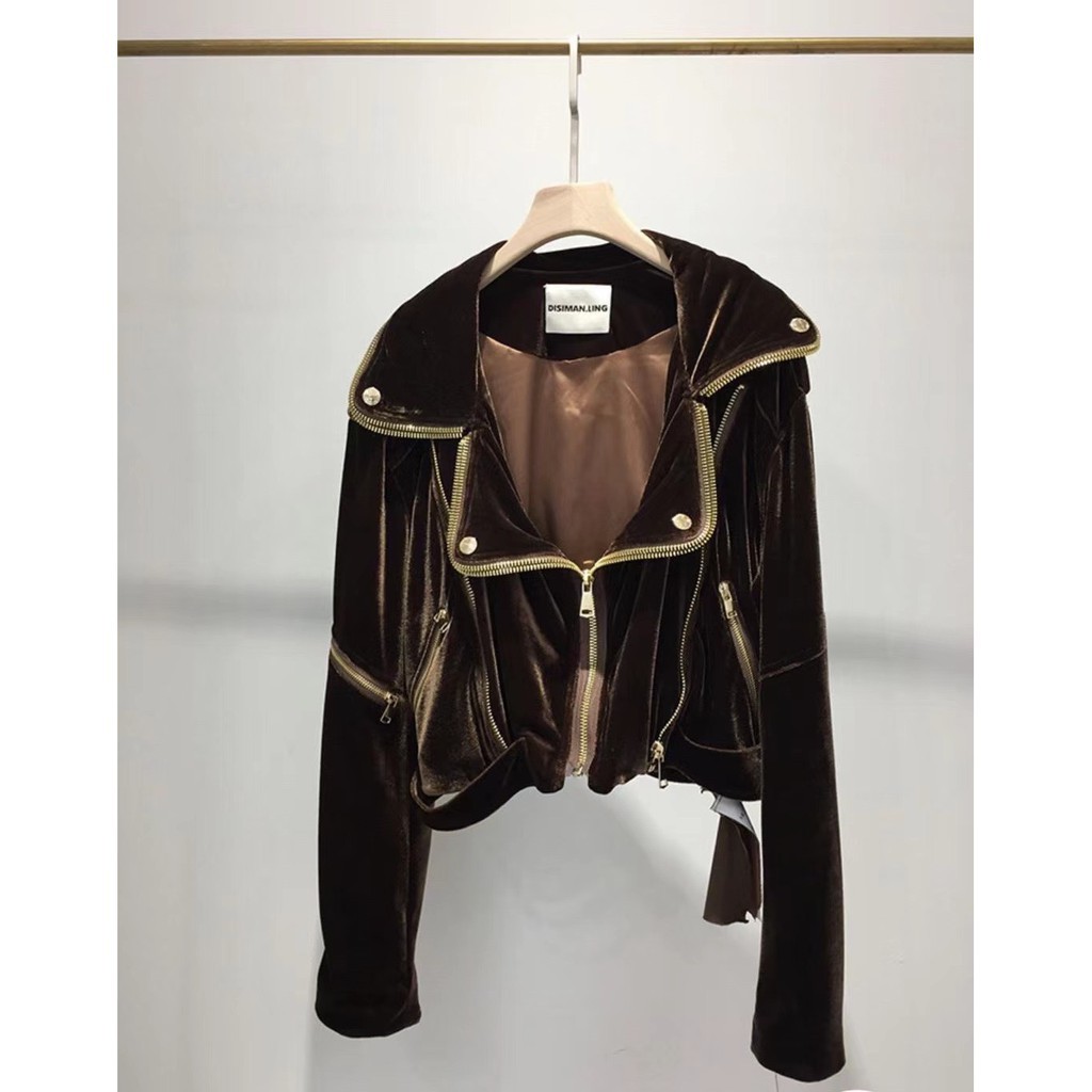 早秋新品ysl 聖羅蘭黑色絲絨機車服夾克時髦絲絨短款外套m1903 蝦皮購物