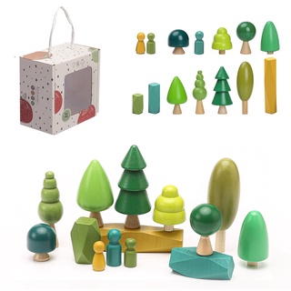 嬰兒幾何形迭迭樂 早教拼搭玩具 木質森林 小人擺件堆堆樂 益智玩具