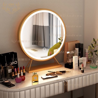 化妝鏡台式LED帶燈梳妝鏡 大號壁掛圓形鏡子