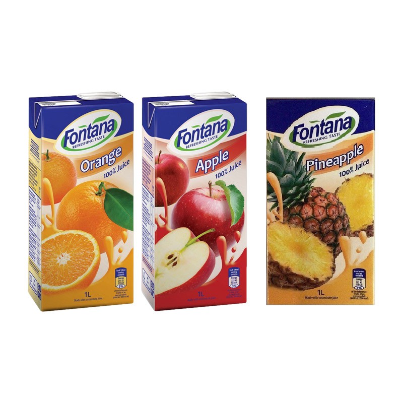 【蝦皮特選】Fontana 柳橙汁/蘋果汁/鳳梨汁 1公升 (12入/箱) 歐洲原裝進口