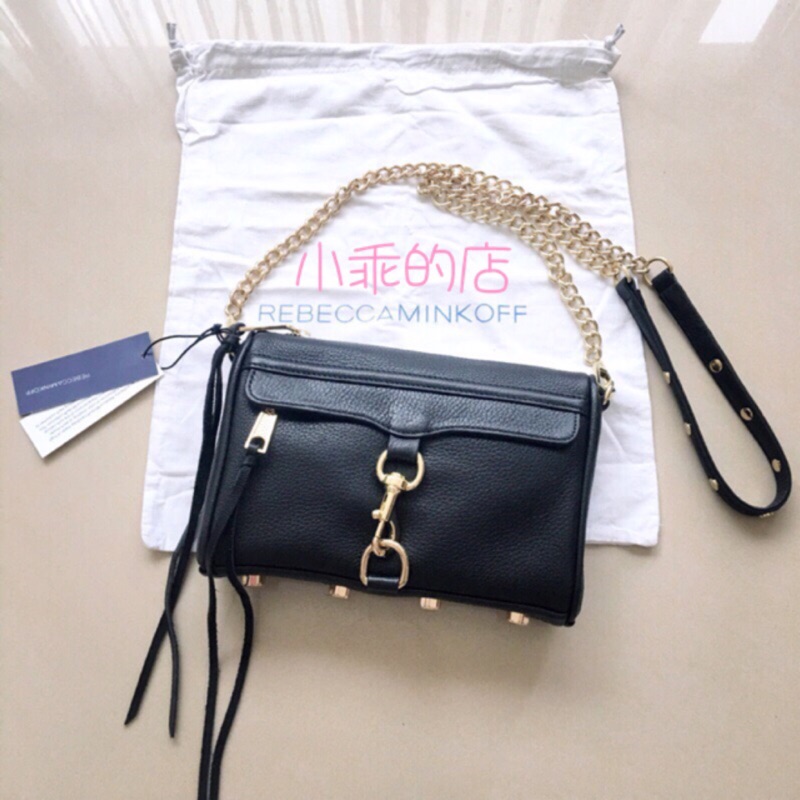 正品💕美國Rebecca Minkoff mini mac黑色金鍊肩揹側揹包 最新款黑色內裡 全新真品 肩帶可調長短