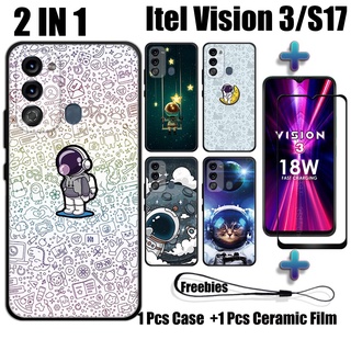 2 合 1 NASA 手機殼帶鋼化玻璃,適用於 Itel Vision 3 Itel S17 手機殼和曲面陶瓷螢幕保護膜