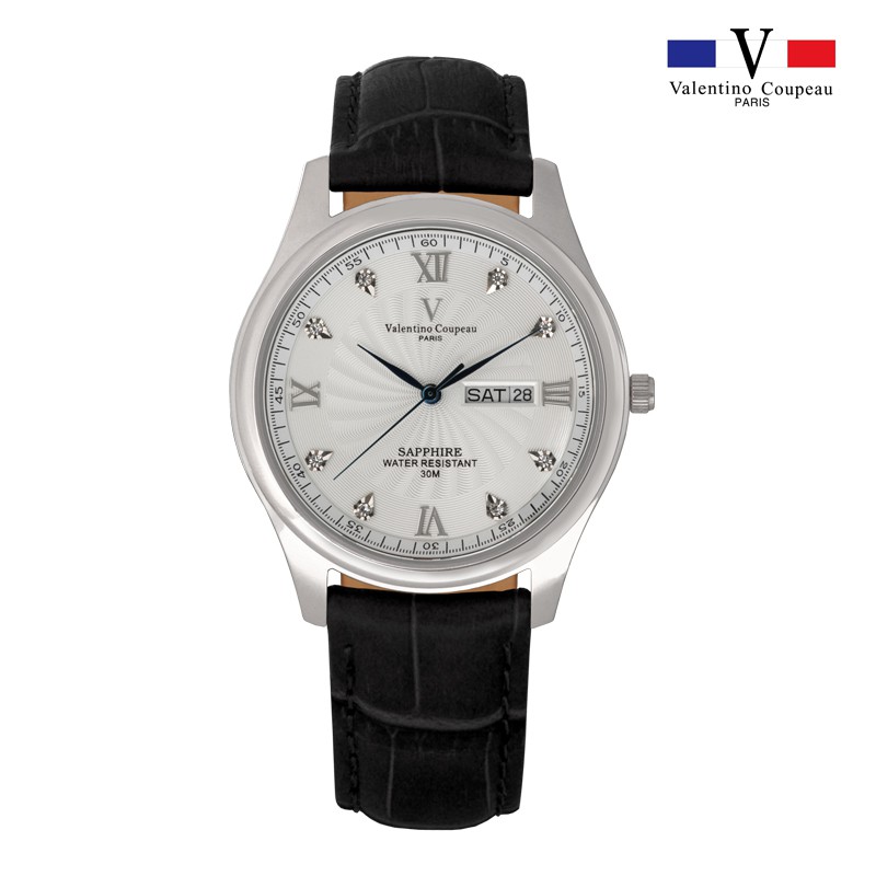 【范倫鐵諾 Valentino Coupeau】61607-3 紳士風采晶鑽皮帶腕錶