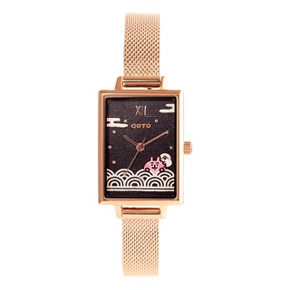 【柏儷鐘錶】GOTO 卡娜赫拉的小動物 和柄 青海波系列 方型錶 女錶 不鏽鋼 黑面玫瑰金 GM0112L-44-341