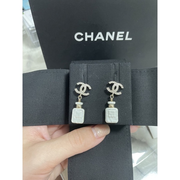 Chanel 專櫃正品/ logo香水瓶垂墜耳環