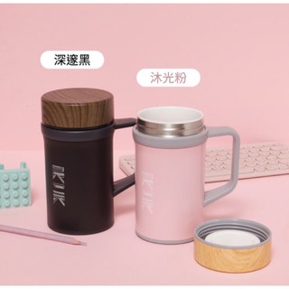 【IKUK 艾可】陶瓷內膽濾茶器手把保溫杯500ml(內膽陶瓷一體成形 無焊接縫 不掉漆)