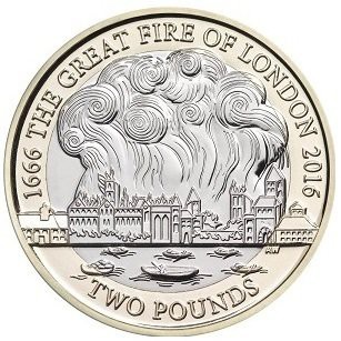 2016 英國 倫敦大火 ( 倫敦大都更) 350周年 2英鎊 流通紀念幣