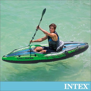 【INTEX】挑戰者K1-單人運動獨木舟/橡皮艇(附單漿+手壓幫浦)15170010(68305)戶外冒險