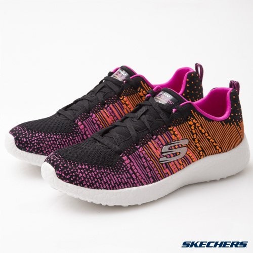 【鞋印良品】SKECHERS 超彈力慢跑鞋 12437BKPO 記憶鞋墊 Burst 大底 黑粉橘 編織 輕量 透氣