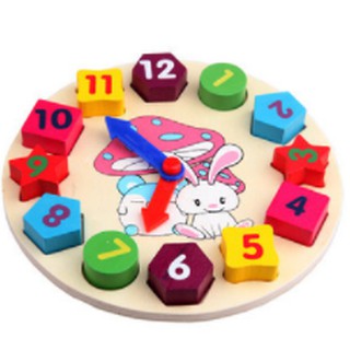 ❤️現貨❤️彩色卡通兔子 拼圖 拼板 數字時鐘 形狀配對 積木 兒童早教類 木製玩具