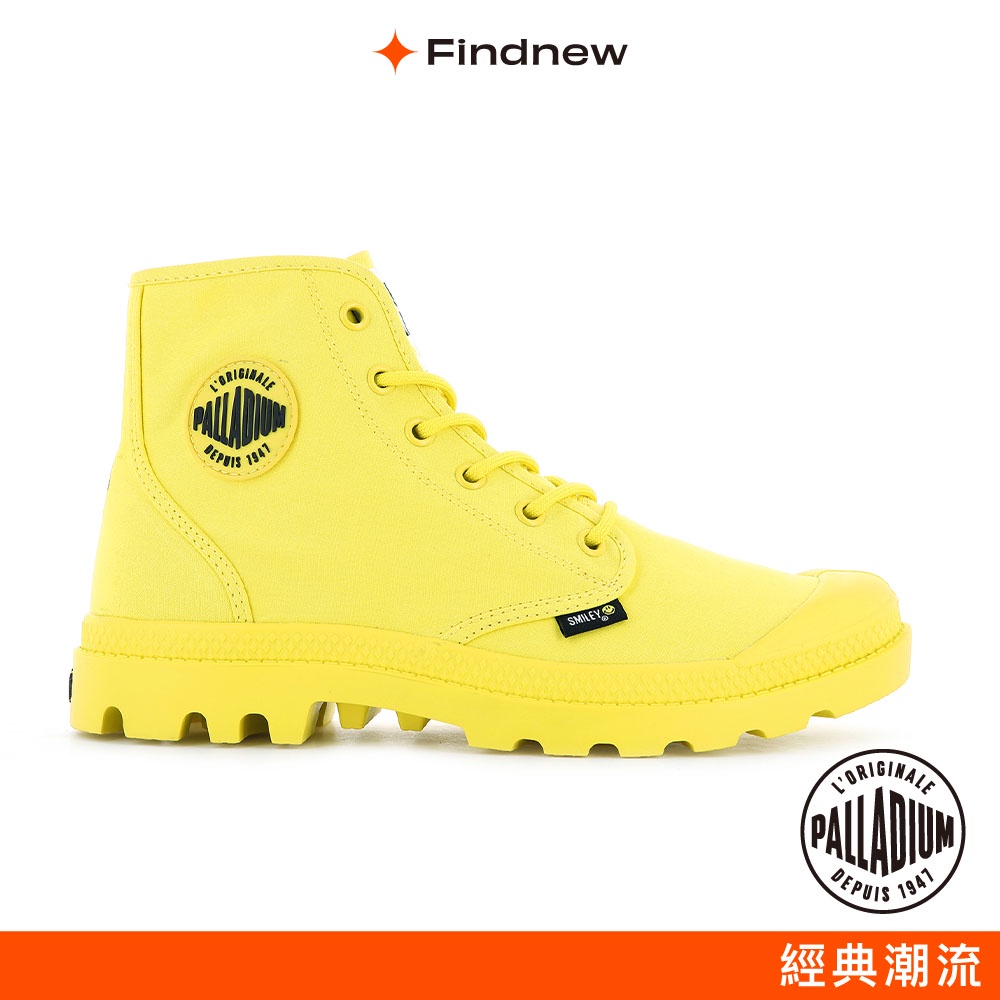 PALLADIUM SMILEY BE KIND 微笑高筒帆布靴 黃色 男女共款 77079-736【Findnew】