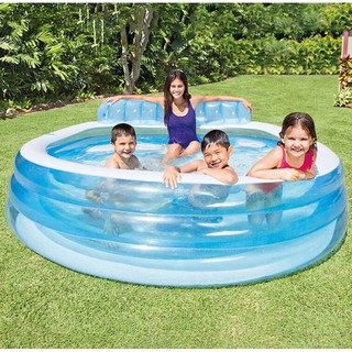 INTEX 57190 圓形藍色靠背家庭戲水池 充氣嬰兒游泳池 兒童海洋球池 沙池 迷露森活